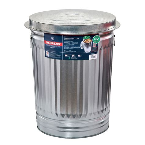 31-Gallon Galvanized Steel Trash Can with Lid — 21in. Dia. × 29.75in.H ...