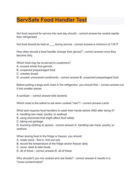 Servsafe Test And Answers