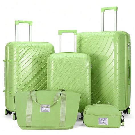 Zimtown 5 Piece Luggage Sets, PP Hardside Luggage Suitcase Set With ...