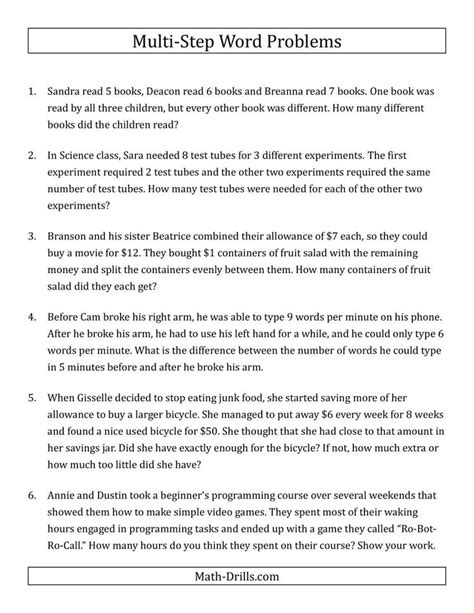 Image result for Multi-Step Word Problems Printable