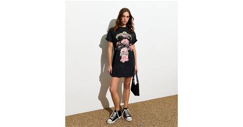 Grey Cotton Guns N Roses Print Acid Wash T-Shirt Dress | New Look