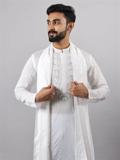 White Collar Embroidered Kurta Dupatta Set –Classic Elegance
