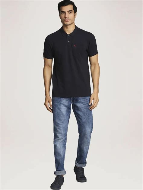 Men Blue Regular Fit Solid Cotton Round Neck Collar Polo T-Shirt ...
