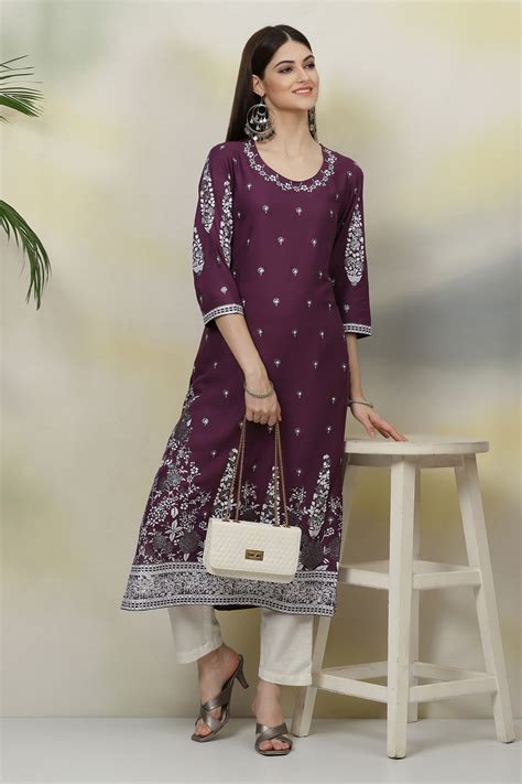 Purple A-Line Viscose Kurta