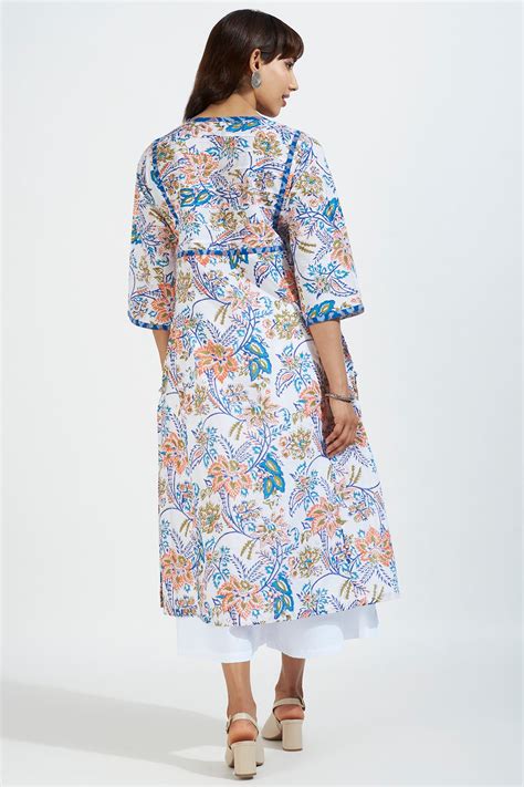 pintuck yoke kalidar slit kurta - serenity meadow & blue florals ...