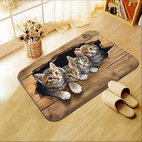 3D Optical Illusion Doormat Visual Trap Floor Mat Non Slip Cute Kitten ...