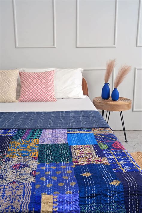 Buy Boho Patchwork Silk Kantha Quilt