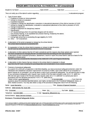 sample iep amendment Doc Template | pdfFiller
