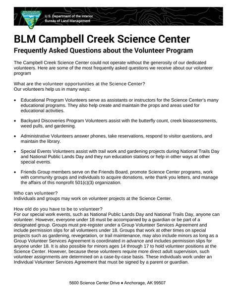 BLM Campbell Creek Science Center Frequently Asked Questions About The ...