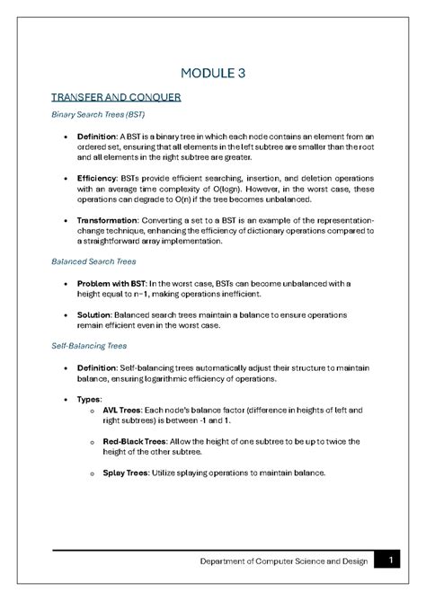 Module 3 ADA - MODULE 3 TRANSFER AND CONQUER Binary Search Trees (BST ...