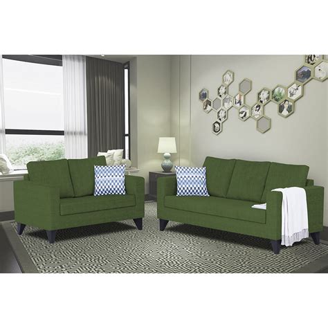 Adorn India Wood Hallton Plain 3+2 5 Seater Sofa Set (Green) (3 Year W