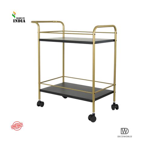 Premium Metal Kitchen Serving Trolley with Wheels (Black & Gold ...