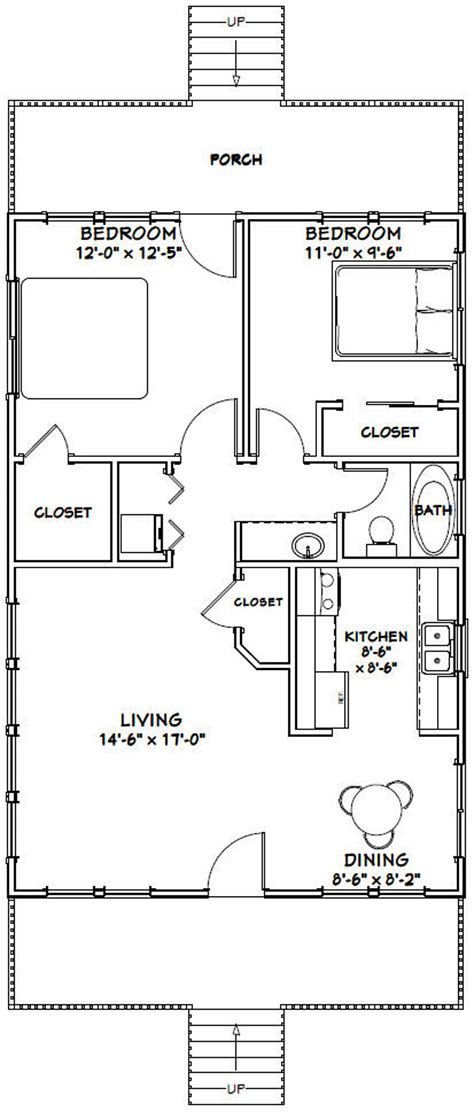 24x36 House 2-bedroom 1-bath 864 Sq Ft PDF Floor Plan Instant Download ...