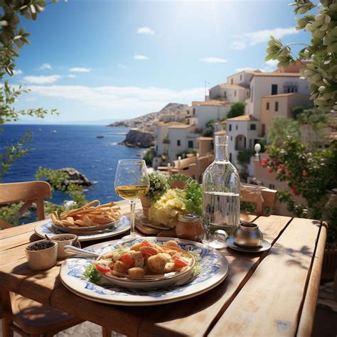 A table with greek cuisine on top in the background vacation greek food ...