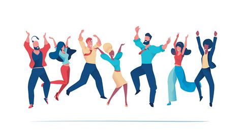 Office fun. Happy office workers jumping up 5661756 Vector Art at Vecteezy