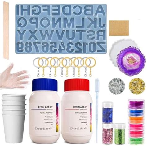 TRENDIKRAFT 37pcs DIY Alphabet Keychain & 4" Coaster Making Epoxy Resin ...