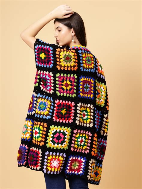 Velvery Handmade Multi Crochet Overcoat V-Neck Cardigan