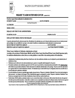 Fillable Online Request to Administer Medication Form - the Calm Fax ...
