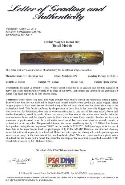 Lot Detail - Honus Wagner 1910-15 Era Louisville Slugger Decal Bat w ...