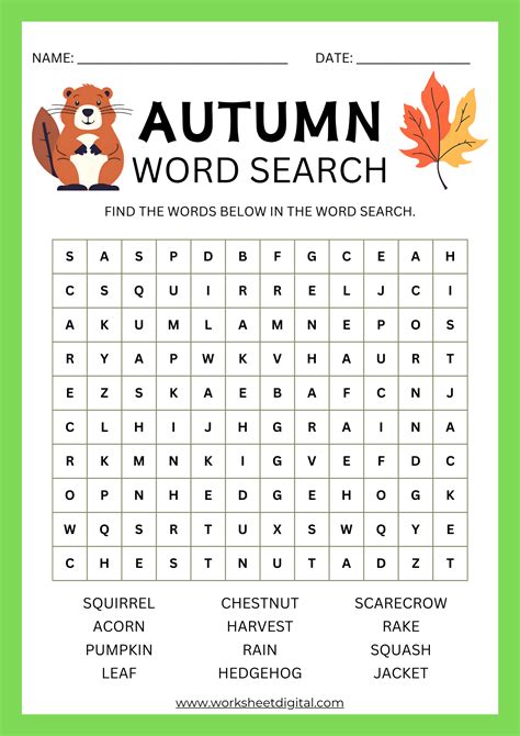 Autumn Word Search Easy Fall Word Search