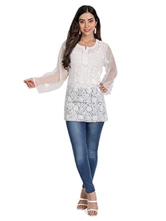 indiankala4u Lucknow Chikankari Hand Embroidered Tops/Blouse Short ...