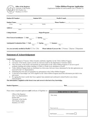 Fillable Online pacific Yellow Ribbon Program Application - University ...