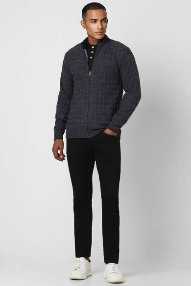 Buy Men Grey Textured Stylized Neck Sweater Online - 936063 | Peter England