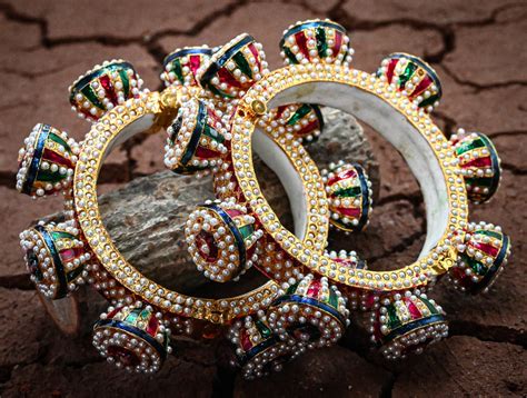 Meenakari White Moti Bangle – Saj Jewellery
