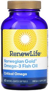 Renew Life Critical Omega, Norwegian Gold Omega-3 Fish Oil, 60 Enteric ...