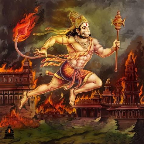 Hanuman-Lanka Dahan Digital Art | Powerful Hanuman Ji Wall Art | High ...