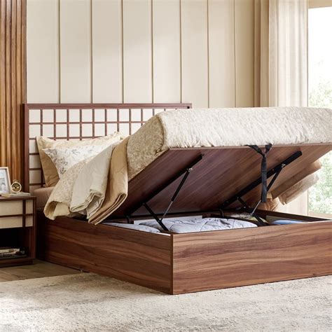 Buy Shoji Koushi Queen Bed with Hydraulic Storage - Brown from Home ...