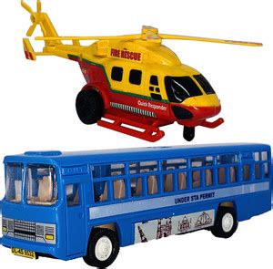 Wishmaster Set of 2 Combo Fire Rescue Helicopter + City Bus Toys for ...