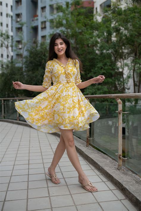 Buy Yellow White Floral Short Dress for Women – Label Shaurya Sanadhya