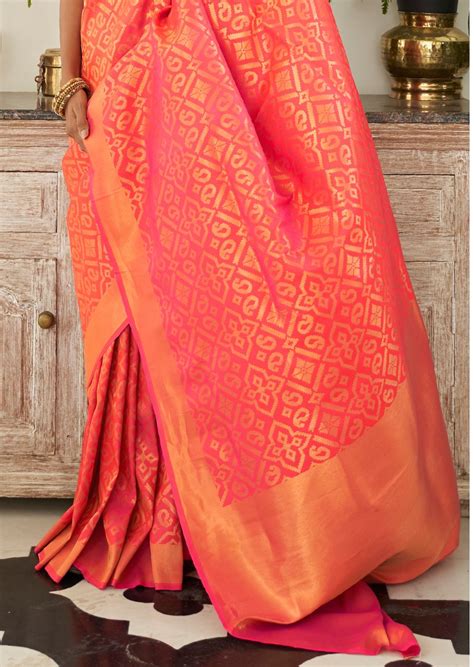 Coral Red Woven Banarasi Silk Saree – zarikaariindia.com