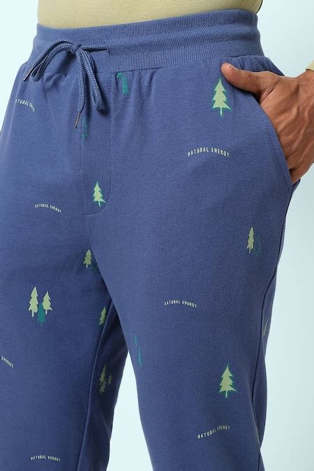 Navy Printed Ankle Length Mid Rise Sleepwear Men Slim Fit Joggers ...