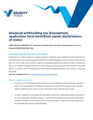 Fillable Online Dividend withholding tax (Exemption) application form ...