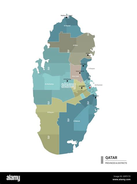 Qatar higt detailed map with subdivisions. Administrative map of Qatar with districts and cities ...