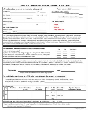 Fillable Online doh sd 2023-2024 -- INFLUENZA VACCINE CONSENT FORM Fax ...