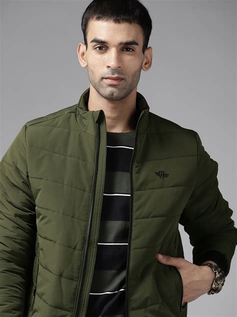 Buy Roadster Men Olive Green Solid Bomber Jacket - Jackets for Men ...