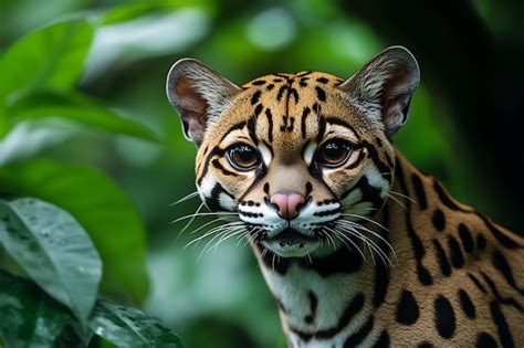 Closeup portrait of an ocelot in lush greenery | Premium AI-generated image