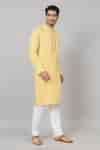 Buy Yellow Gingham Embroidery Kiiro Placket Kurta For Men by Hilo ...