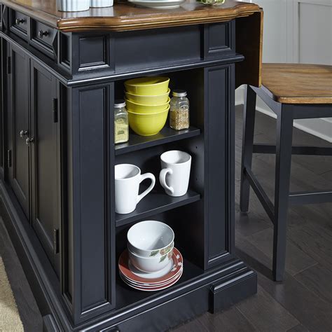 Home Styles Large Kitchen Island Set with Two Matching Stationary Slat ...