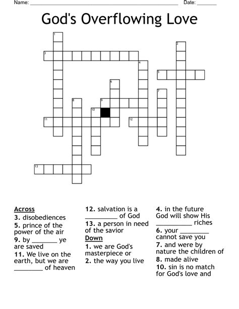 God's Overflowing Love Crossword - WordMint