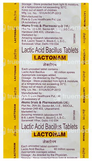 Lactonam 60 Million Spore Tablet 15 - Uses, Side Effects, Dosage, Price ...
