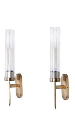 Kiyah Lights Golden Mini Torchiere Wall Sconce with Fluted Cylindrical ...