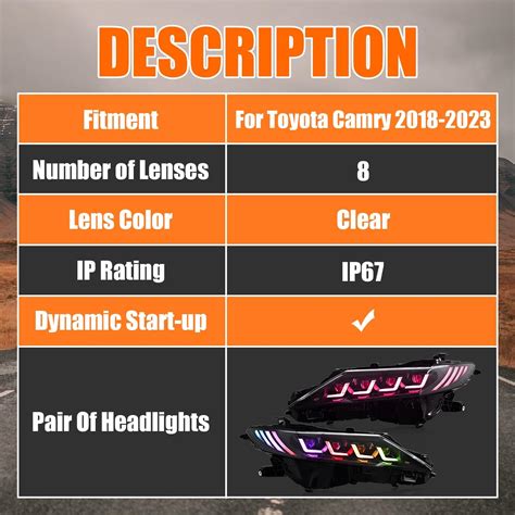 COOLDNA RGB Headlights for 8th Gen Toyota Camry 2018-2023 SE India | Ubuy