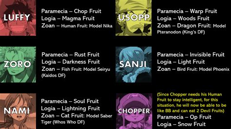 The Best Paramecia, Logia and Zoan Devil Fruits for the Strawhats : r/OnePiece