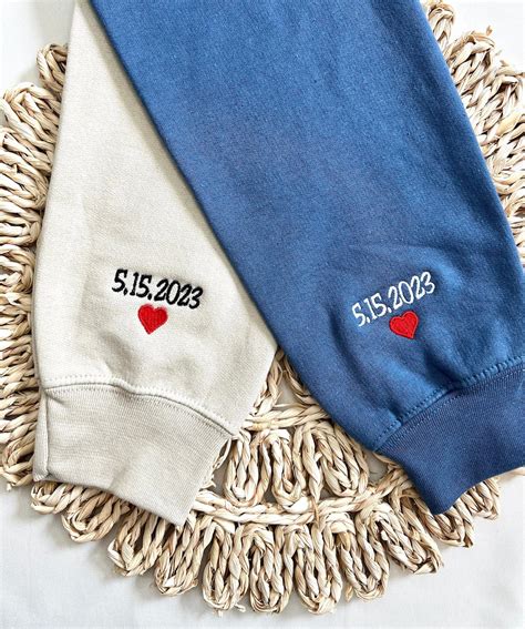 Custom Embroidered Sweatshirt With Sleeve Embroidery, Couples Matching ...