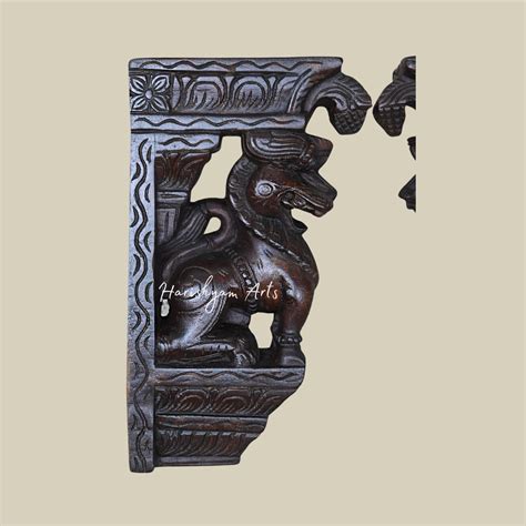 12" Wax Brown Wooden Wall Brackets with Standing Yaazhi Pair for Elega