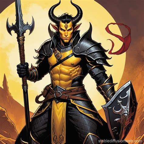 Tiefling Warrior in Full Plate Armor | Stable Diffusion Online